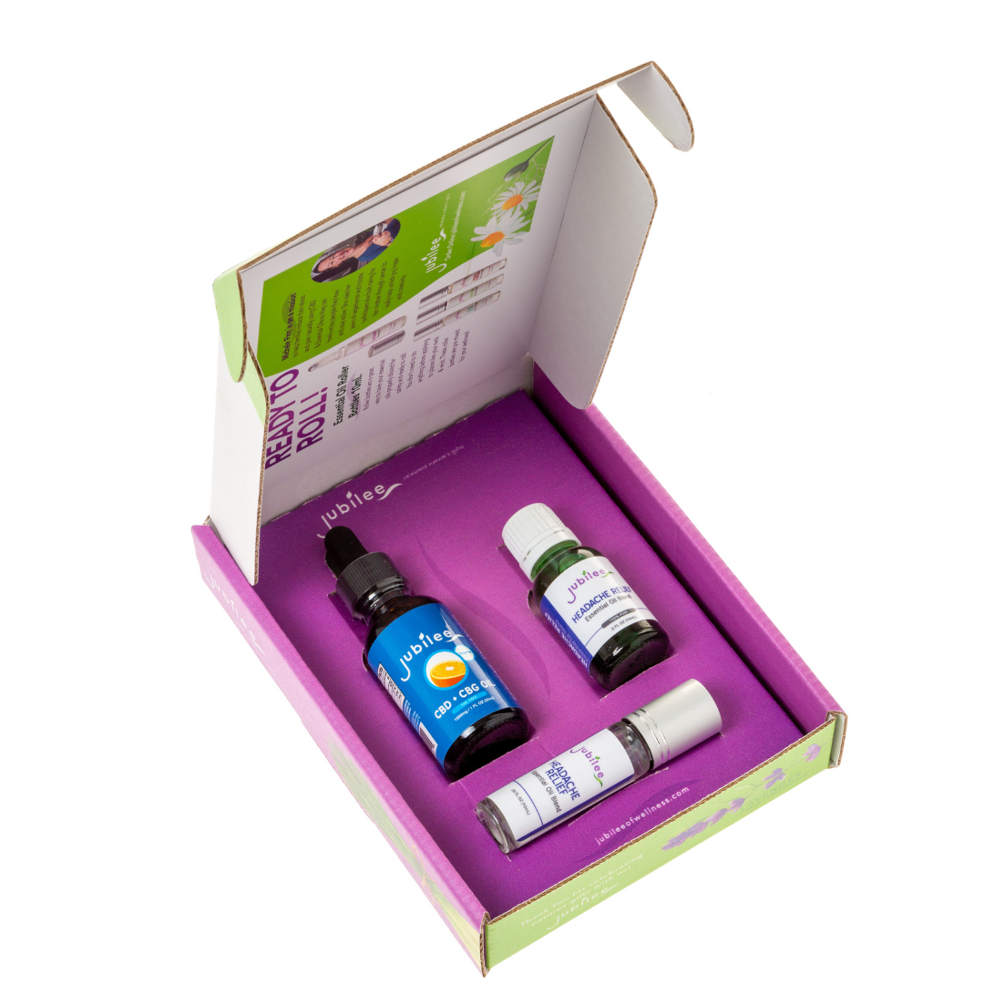CBD/CBG 1500 mg Stress Relief Gift Set with Headache Relief essential oil